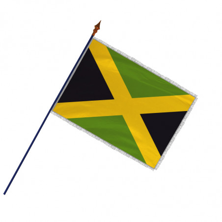 Drapeau Jamaïque avec hampe avec frange et galon argent