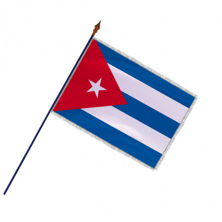 Drapeau Cuba avec frange et galon argenté et monté sur sa hampe (Officiel)