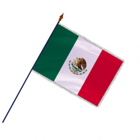 Drapeau Mexique avec frange argenté et fixé sur sa hampe (Officiel)