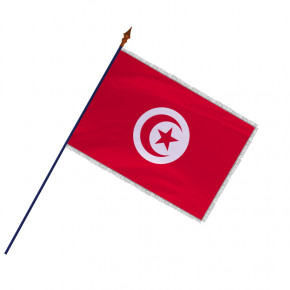 Drapeau Tunisie avec frange argenté et fixé sur sa hampe (Officiel)