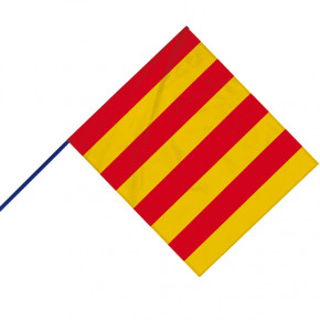 Drapeau de Course à bandes : Rouge et Jaune (hampe en bois bleue)