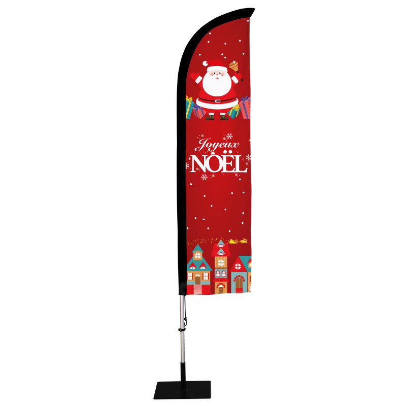 Beach flag Prêt à imprimer "Joyeux Noël" (kit avec platine carrée) 2,8 m - Modèle 4 MACAP