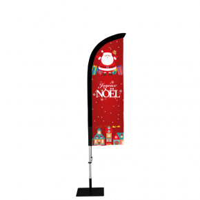 Beach flag Prêt à imprimer "Joyeux Noël" (kit avec platine carrée) 2,3 m - Modèle 4 MACAP