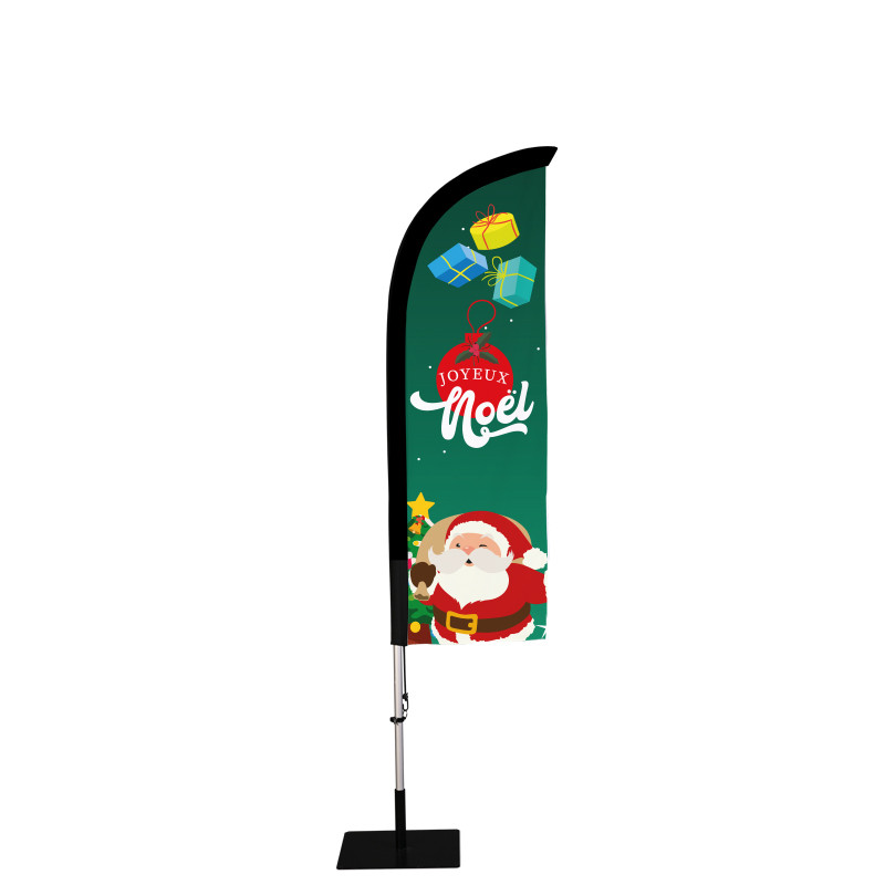 Beach flag Prêt à imprimer "Joyeux Noël" (kit avec platine carrée) 2,3 m - Modèle 5 MACAP