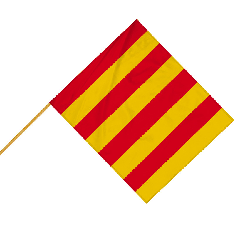 Drapeau de Course à bandes : Rouge et Jaune (hampe en bois brut)