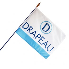 Drapeau Textile personnalisé (Hampe en bois bleue + Flamme) - MACAP