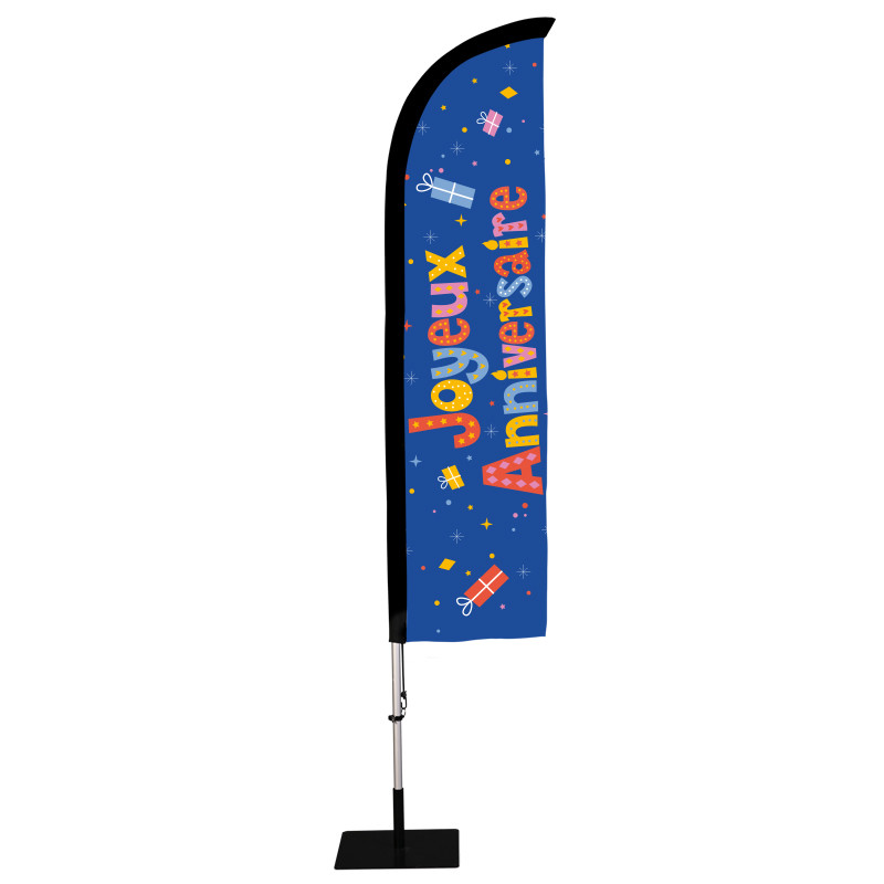 Beach flag Prêt à imprimer "Anniversaire" (kit avec platine carrée) 2,8 m - Modèle 3 MACAP