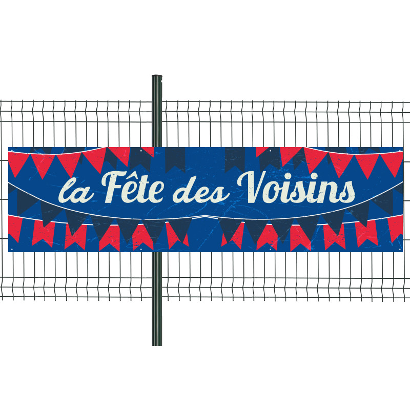 Banderole Prête à imprimer "Fête des voisins" (fixation oeillets) 80x300 cm - Modèle 1 MACAP