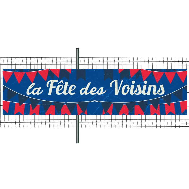 Banderole Prête à imprimer "Fête des voisins" (fixation oeillets) 100x400 cm - Modèle 1 MACAP