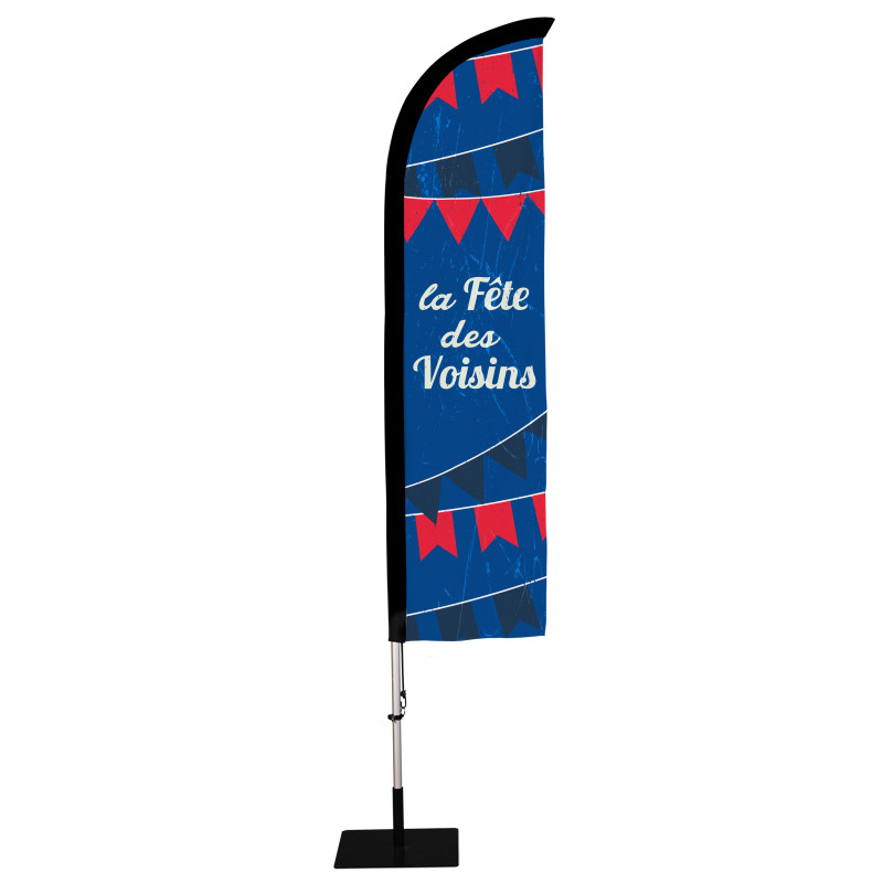 Beach flag Prêt à imprimer "Fête des voisins" (kit avec platine carrée) 2,8 m - Modèle 1 MACAP