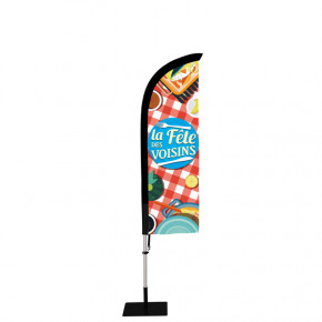 Beach flag Prêt à imprimer "Fête des voisins" (kit avec platine carrée) 2,3 m - Modèle 2 MACAP