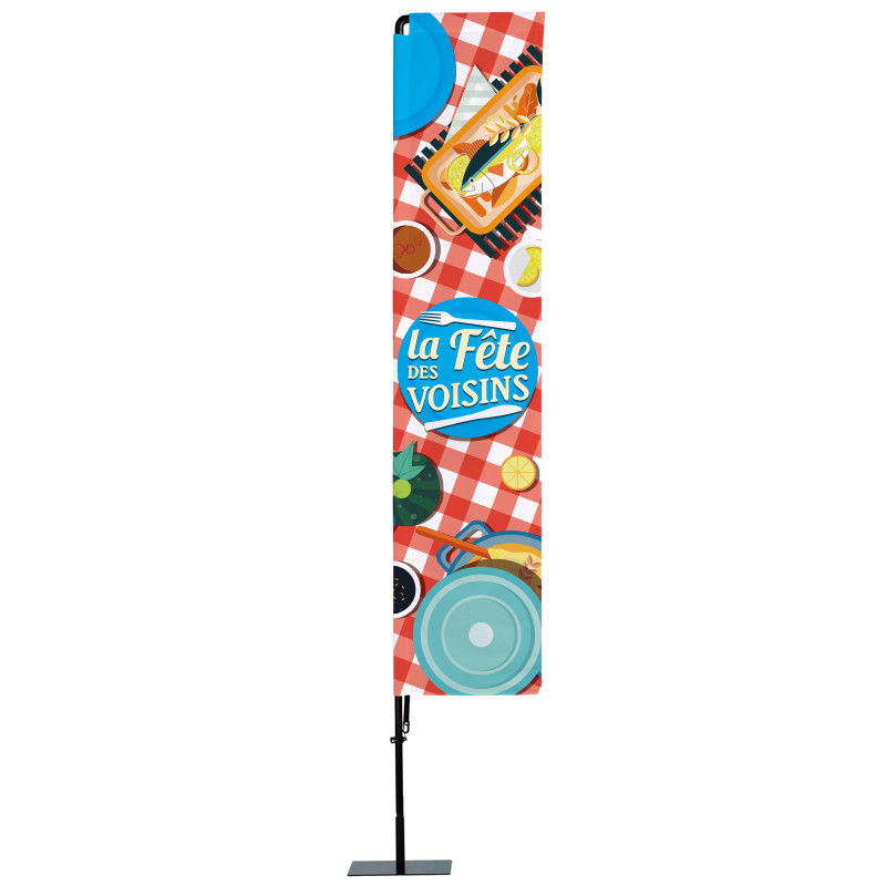 Beach flag Prêt à imprimer "Fête des voisins" (kit avec platine carrée) 3,5 m - Modèle 2 MACAP