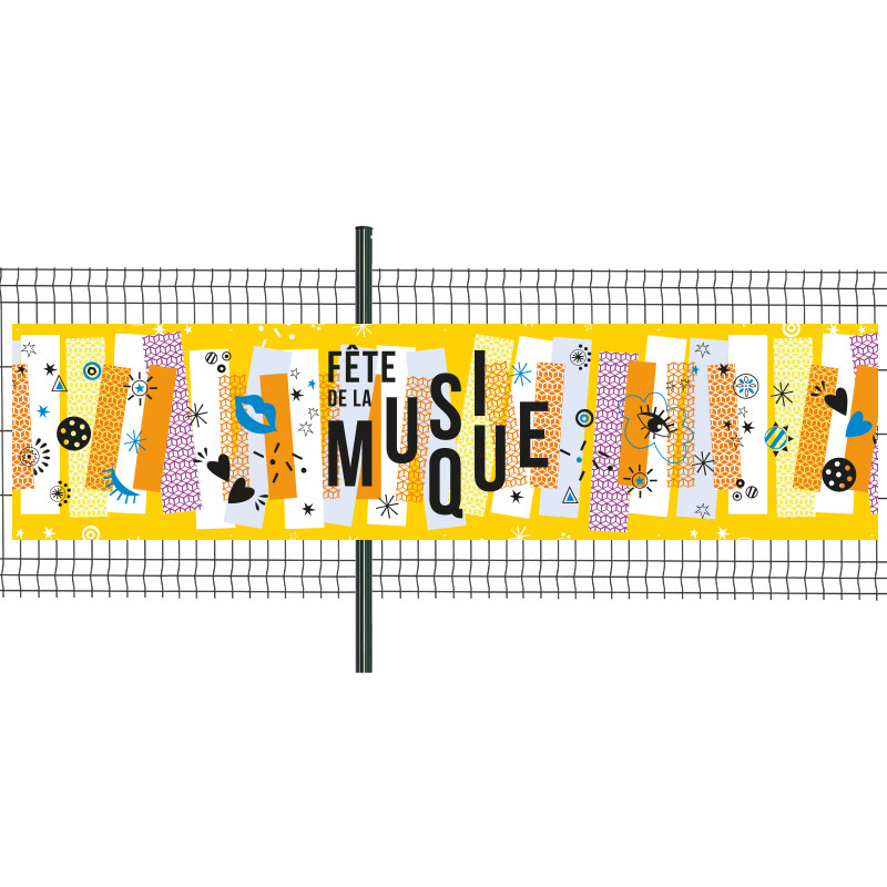 Banderole Prête à imprimer "Fête de la musique" (fixation oeillets) 100x400 cm - Modèle 3 MACAP