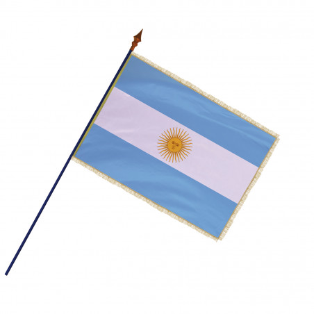 Drapeau Argentine avec frange et galon doré et fixé sur sa hampe (Officiel)