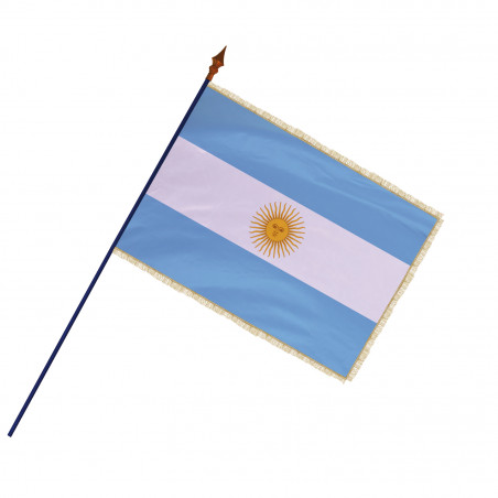 Drapeau Argentine avec frange doré et fixé sur sa hampe (Officiel)