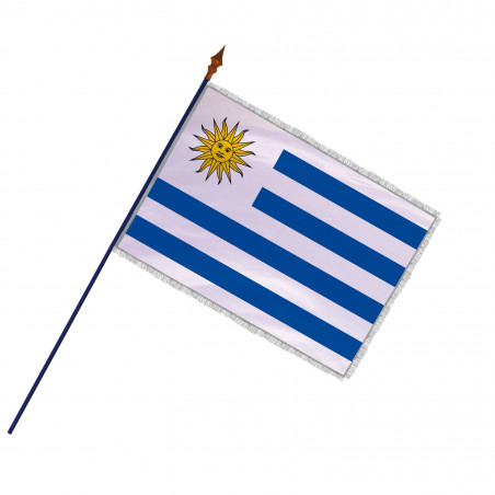 Drapeau Uruguay avec frange et galon argenté fixé sur sa hampe (Officiel)