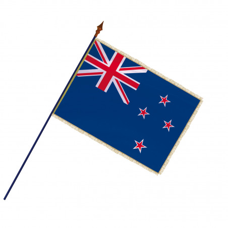 Drapeau Nouvelle-Zélande avec frange et galon doré et fixé sur sa hampe (Officiel)