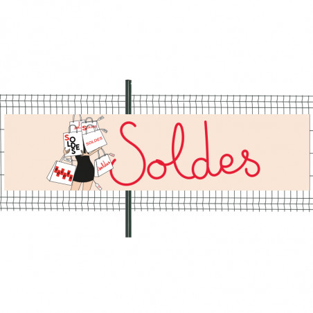 Banderole Prête à imprimer "Soldes" (fixation oeillets) 100x400 cm - Modèle 5 MACAP