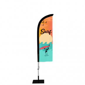 Beach flag Prêt à imprimer "Surf" (kit avec platine carrée) 2,3 m - Modèle 1 MACAP