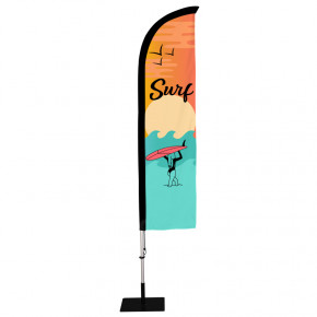Beach flag Prêt à imprimer "Surf" (kit avec platine carrée) 2,8 m - Modèle 1 MACAP