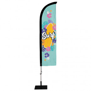 Beach flag Prêt à imprimer "Surf" (kit avec platine carrée) 2,8 m - Modèle 2 MACAP