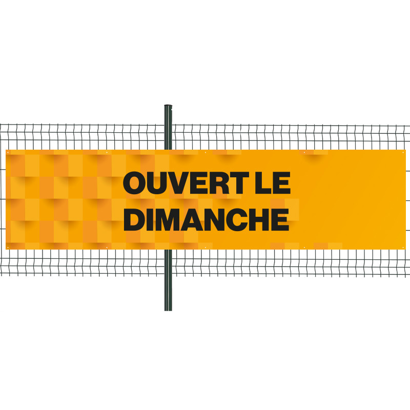 Banderole Prête à imprimer "Ouvert le dimanche" (fixation oeillets) 100x400 cm - Modèle 2 MACAP