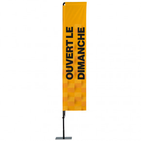 Beach flag Prêt à imprimer "Ouvert le dimanche" (kit avec platine carrée) 3,5 m - Modèle 2 MACAP