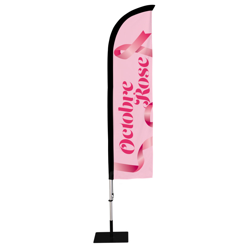 Beach flag Prêt à imprimer "Octobre Rose" (kit avec platine carrée) 2,8 m - Modèle 2 MACAP