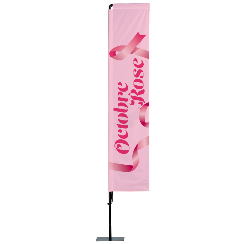 Beach flag Prêt à imprimer "Octobre Rose" (kit avec platine carrée) 3,5 m - Modèle 2 MACAP