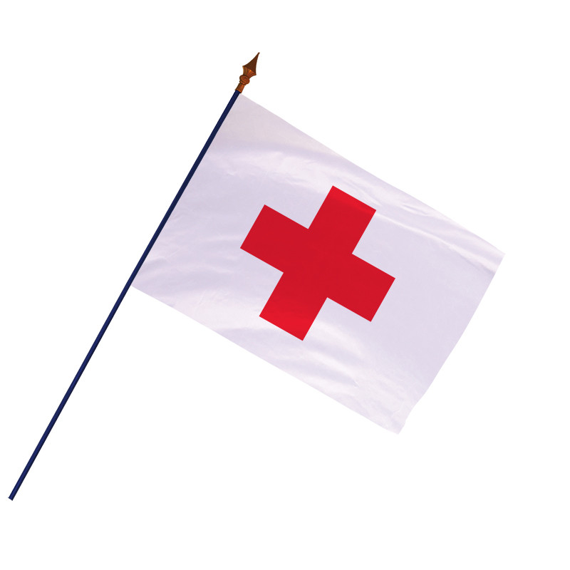 Drapeau de la Croix Rouge : avec hampe en bois