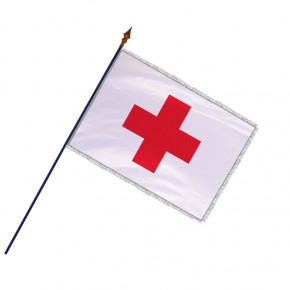 Drapeau de la Croix Rouge : avec hampe en bois - frange filée argent galon argent - MACAP