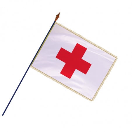 Drapeau de la Croix Rouge : avec hampe en bois - frange filée or galon or - MACAP
