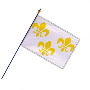 Drapeau Blanc fleurs de lys : avec hampe en bois - frange filée argent galon argent - MACAP