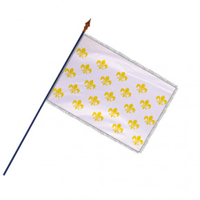 Drapeau Blanc 23 fleurs de lys : avec hampe en bois - frange filée argent galon argent - MACAP