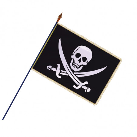 Drapeau Pirate : avec hampe en bois - Modèle 1 - frange filée or galon or - MACAP