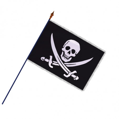 Drapeau Pirate : avec hampe en bois - Modèle 1 - frange filée argent - MACAP
