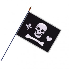 Drapeau Pirate : avec hampe en bois - Modèle 2 - frange filée argent galon argent - MACAP