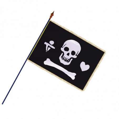 Drapeau Pirate : avec hampe en bois - Modèle 2 - frange filée or galon or - MACAP
