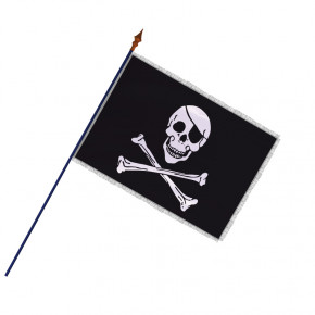 Drapeau Pirate : avec hampe en bois - Modèle 3 - frange filée argent galon argent - MACAP