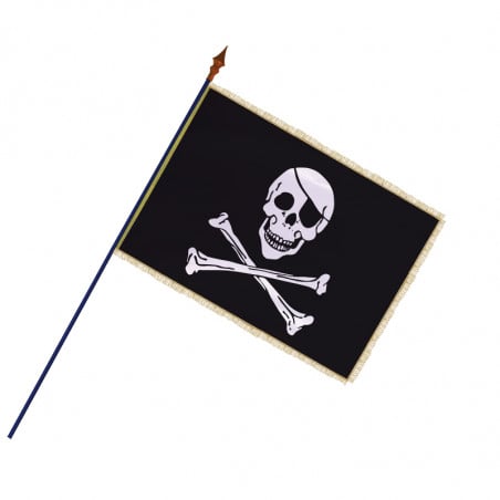Drapeau Pirate : avec hampe en bois - Modèle 3 - frange filée or galon or - MACAP