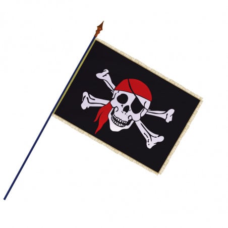 Drapeau Pirate : avec hampe en bois - Modèle 4 - frange filée or galon or - MACAP
