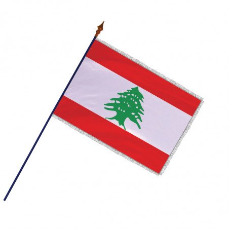 Drapeau du Liban avec hampe et frange argenté