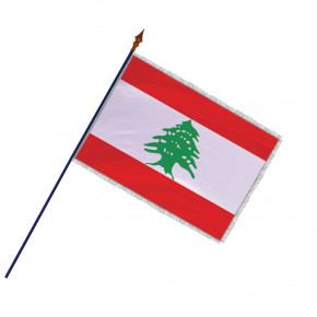 Drapeau du Liban avec hampe, frange et galon argenté