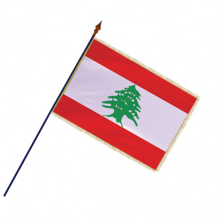 Drapeau du Liban avec hampe, frange et galon doré