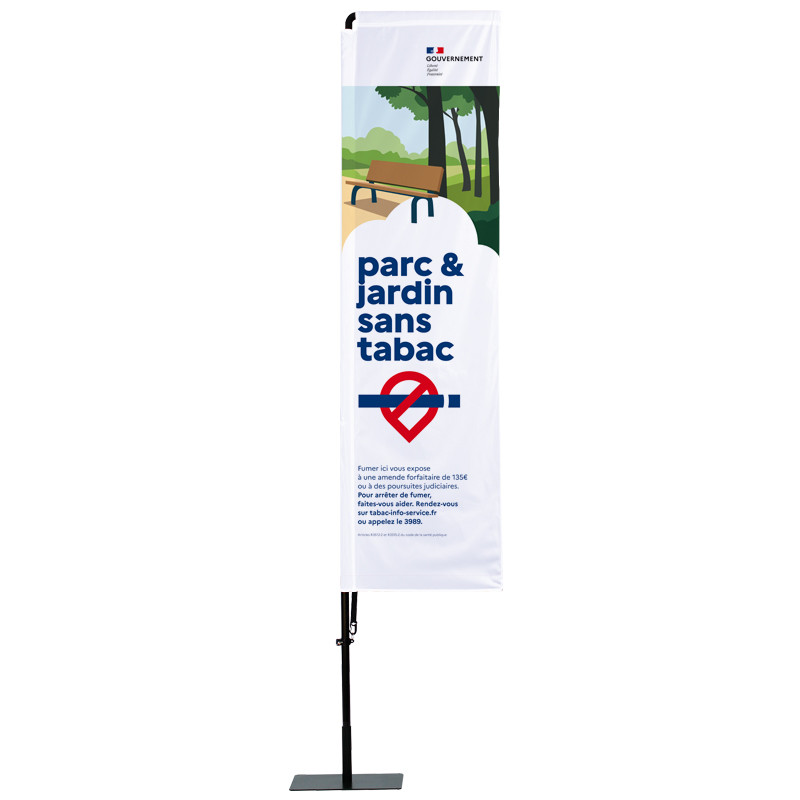 Beach flag Oriflamme Potence : "Parc & Jardin sans tabac" (kit complet)