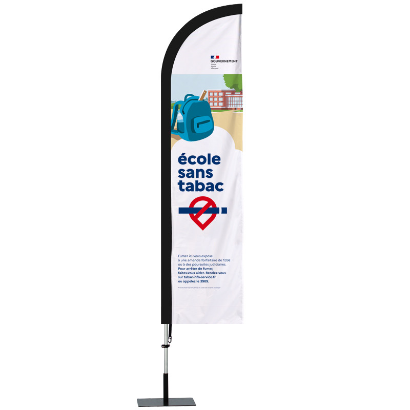 Beach flag Oriflamme Classique : "Ecole sans tabac" (kit complet)