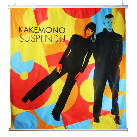 Kakémono toile Suspendue : avec barre de suspension (en alu blanc)