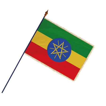 Drapeau Éthiopie avec hampe et frange doré