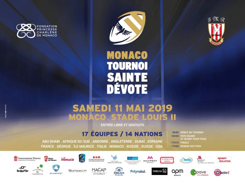 Affiche du tournoi de Sainte Dévote organisé à Monaco le Samedi 11 Mai 2019