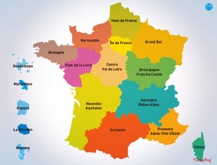 Carte de France des régions françaises